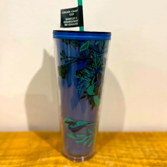 Starbucks‎ brand new blue and sparkling green floral and bird color changing cup - Picture 4 of 6